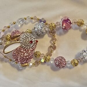 Elegant Pink and Gold Rabbit Charm Accessory Chain